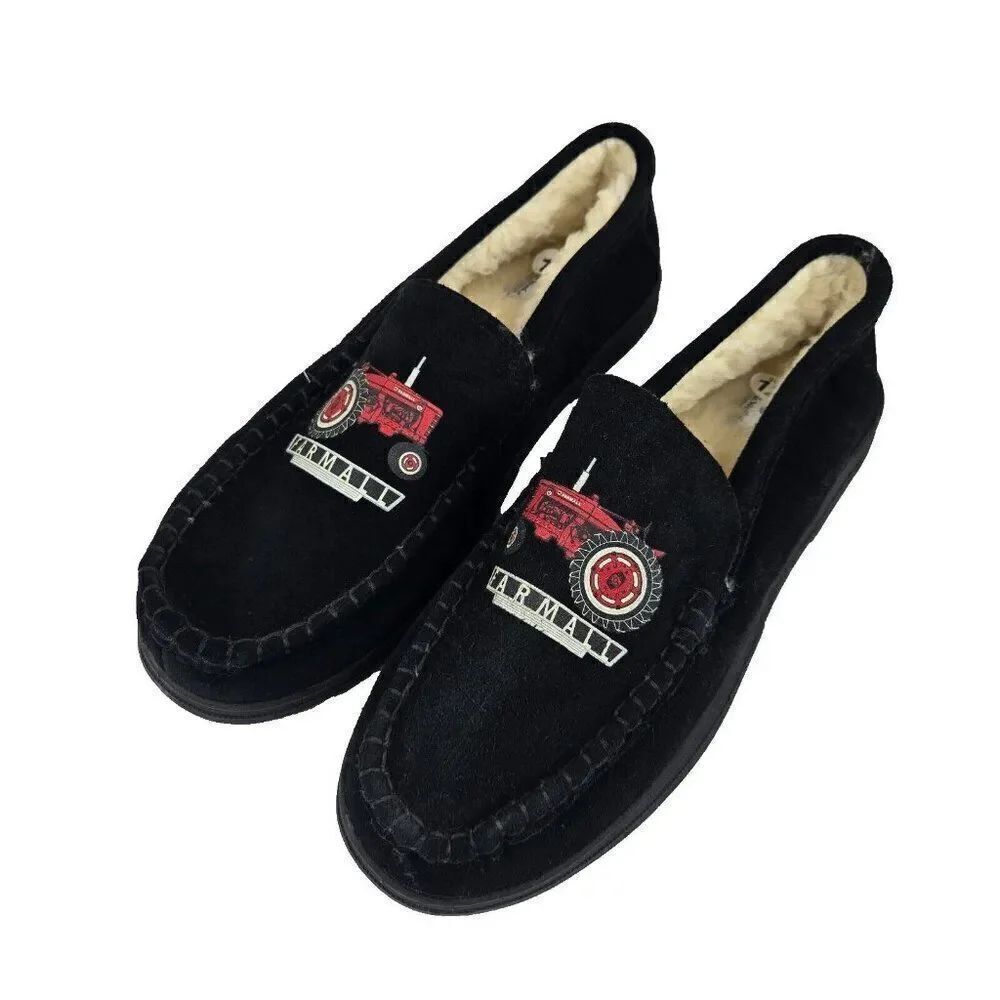 Farmall Bradford Exchange Suede Shoes Slippers Mens 12 Black NEW Sherpa Lined